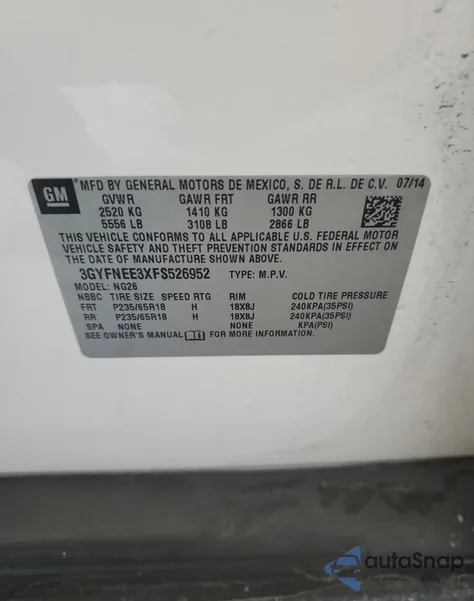 2015 Cadillac Srx Luxury Collection из США, поврежденный, VIN 3GYFNEE3XFS526952